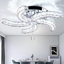 Crystal LED Ceiling Light White Light 6000K Modern Chrome Flush Mount Ceiling Fixture K9 Crystal Acrylic Chandelier Light for Bedroom Living Room Dining Room Hallway