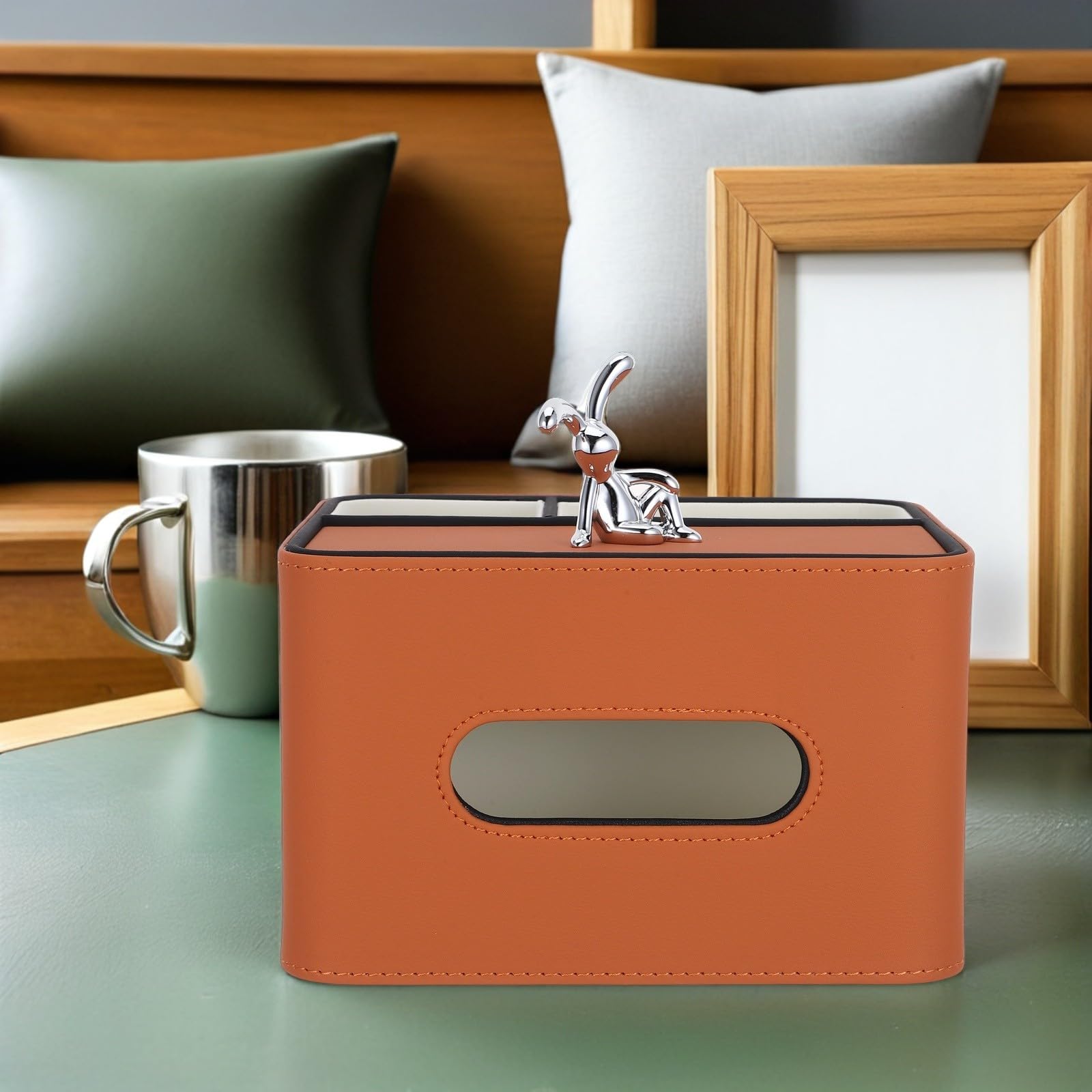 Boîte à Mouchoirs Multifonctionnelle en Cuir PU Orange pour Table