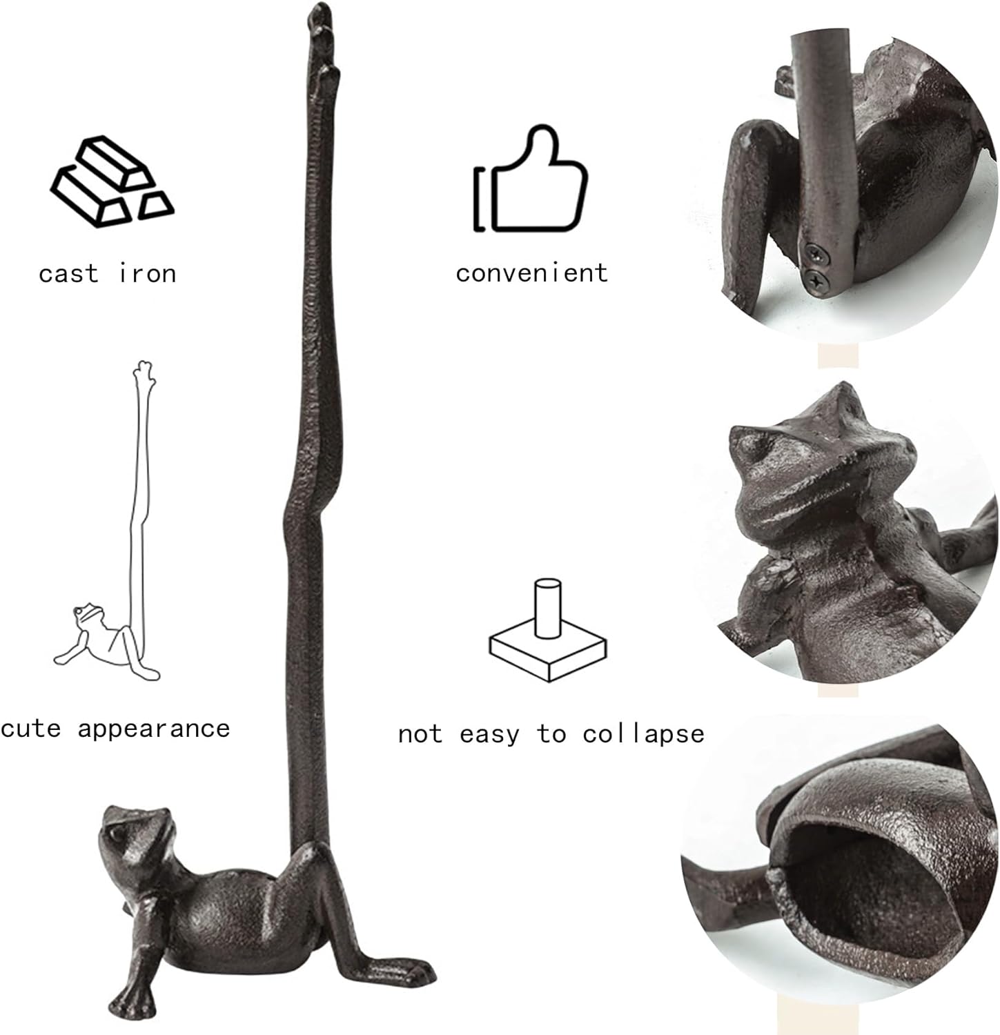 Frog Paper Towel Holder 16.5'' Cast Iron Paper Towel Holder Funny Toilet Paper Holder for The Floor or Counter in The Kitchen or Bathroom Bronze Rustic,Frog