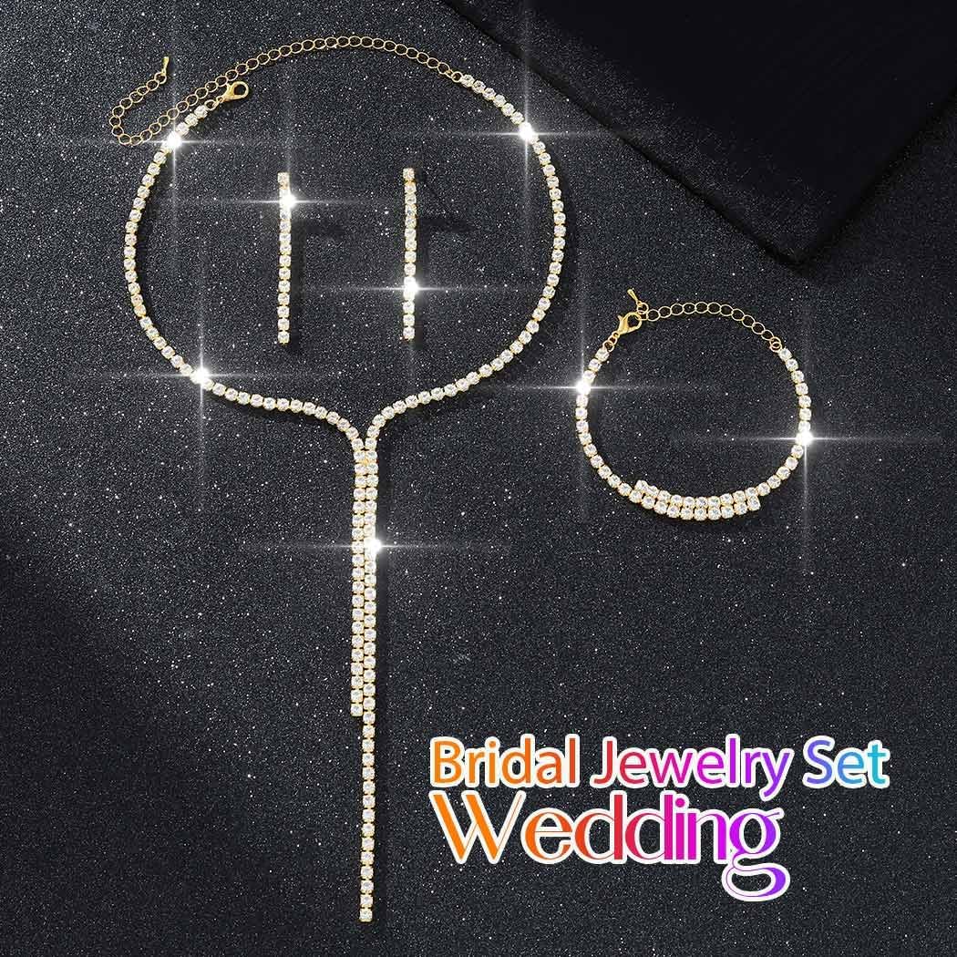Aukmla Rhinestone Wedding Jewelry Set Silver Bridal Necklaces Earrings Bracelet Sets Prom Jewelry for Women and Brides - Image 2