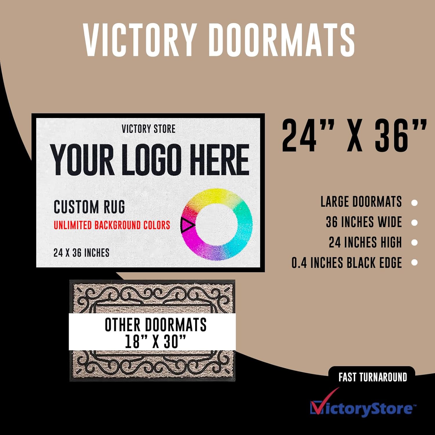 VictoryStore Custom Doormat 24x36 Inches Any Color, Custom Logo Doormat Full Color Print 24 inches x 36 inches, Set of 1