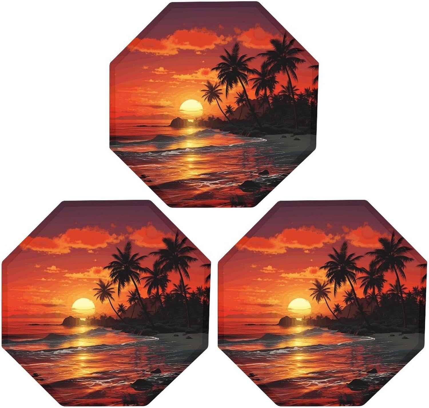 Ctagon Metal Sign for Home, Modern Display Plate for Kitchen, Tropical Sunset Plates Accent Hanging Wall Decorations 3PCS for Living Room, Bedroom, Hallway, Hotel