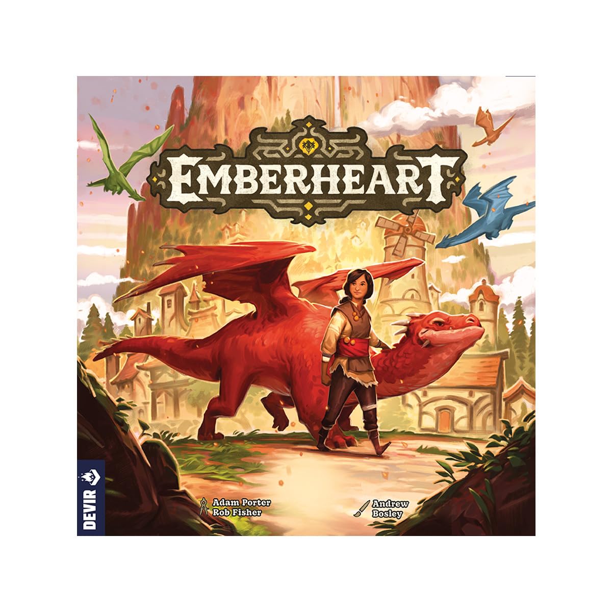 DEVIR Emberheart – Gioco da Tavolo Strategico Fantasy con Draghi, Piazzamento Lavoratori e Gestione Risorse, 2-4 Giocatori, Edizione in Lingua Italiana