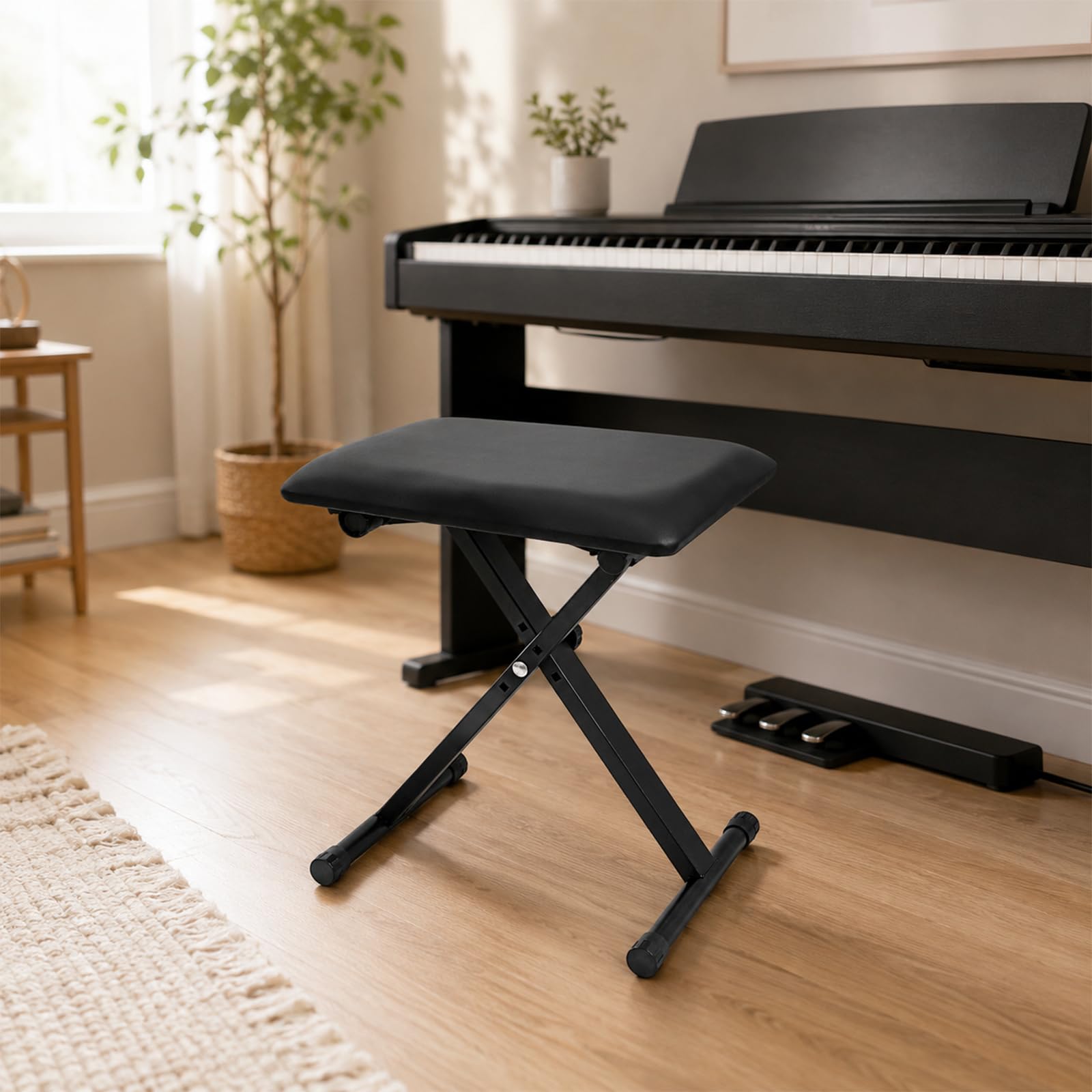 Youyijia 4-Fach höhenverstellbare Klavierbank – Klappbarer X-förmiger Keyboardhocker mit gepolstertem Sitz, rutschfesten Füßen und stabilem Stahlrahmen für Piano & Keyboard