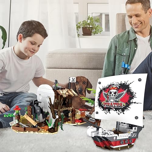 Miniatura 8 de Mesiondy Pirate Ship Adventure Ocean Building Block Set, MOC Building Block para niños de 6 años y más de 578 piezas