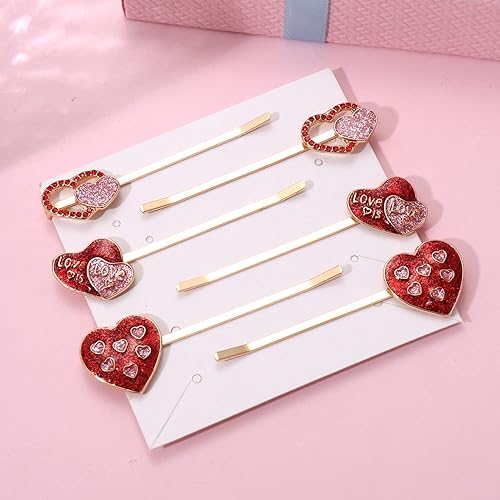 Miniatura 3 de Horquillas de corazón para el día de San Valentín para mujer, con purpurina esmaltada con diamantes de imitación, pinzas para el cabello, pasadores