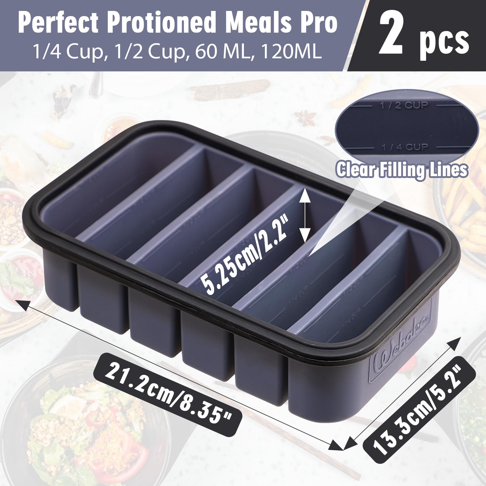 webake Contenitore per zuppe con coperchio, in silicone, 3 pezzi, 1/2 tazza, 250 ml, 500 ml, per congelare, per congelare cubetti di ghiaccio extra large per zuppe, burro