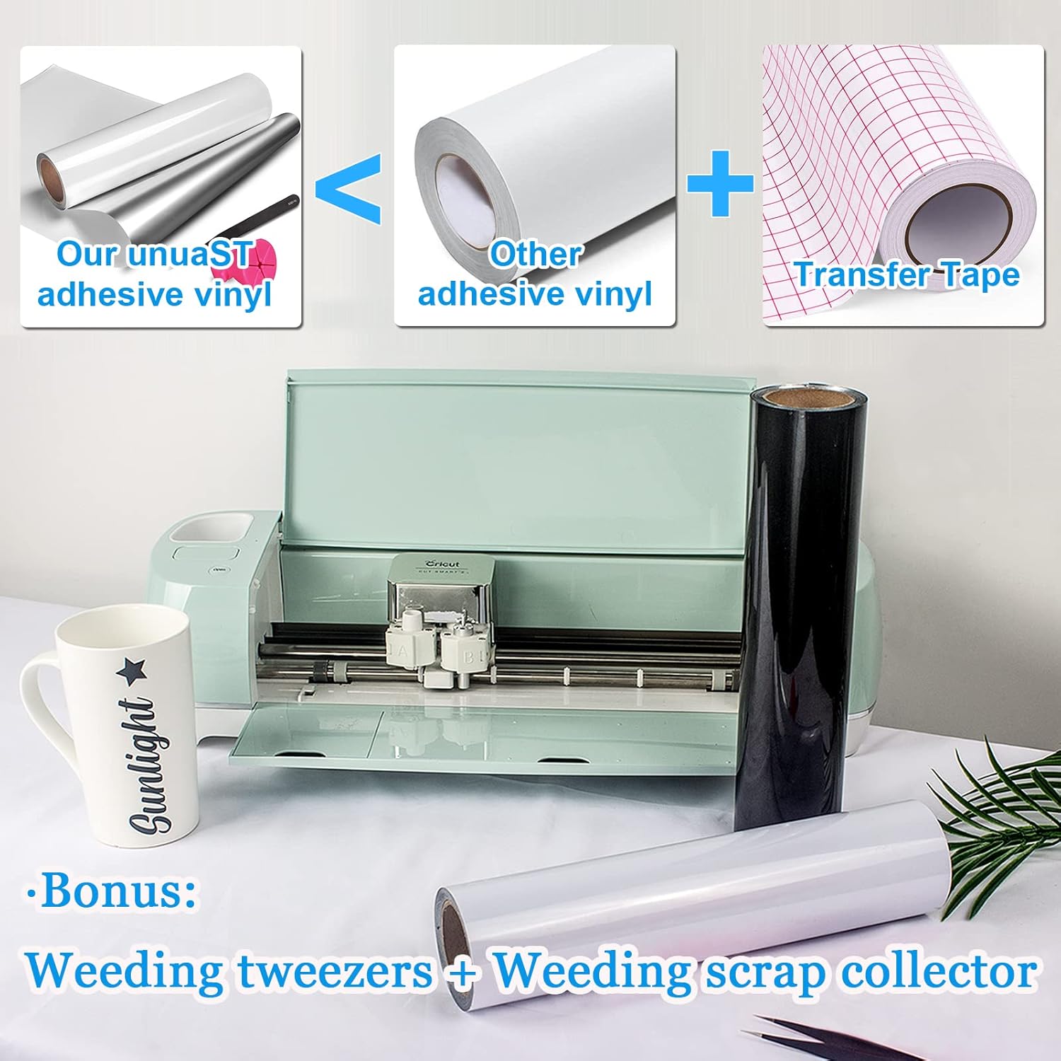 unuaST Updated White Permanent Vinyl for Cricut Machine, Reverse Weeding No Need Vinyl Transfer Tape, White Vinyl for Cricut, White Adhesive Vinyl Roll- 12”x 30 FT for Scrapbooking , Silhouette Cameo and Cutters : Arts, Crafts & Sewing