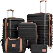 Suitcase Set 3 Piece Carry On Hardside Luggage with TSA Lock Spinner Wheels (Black, 5 piece set)