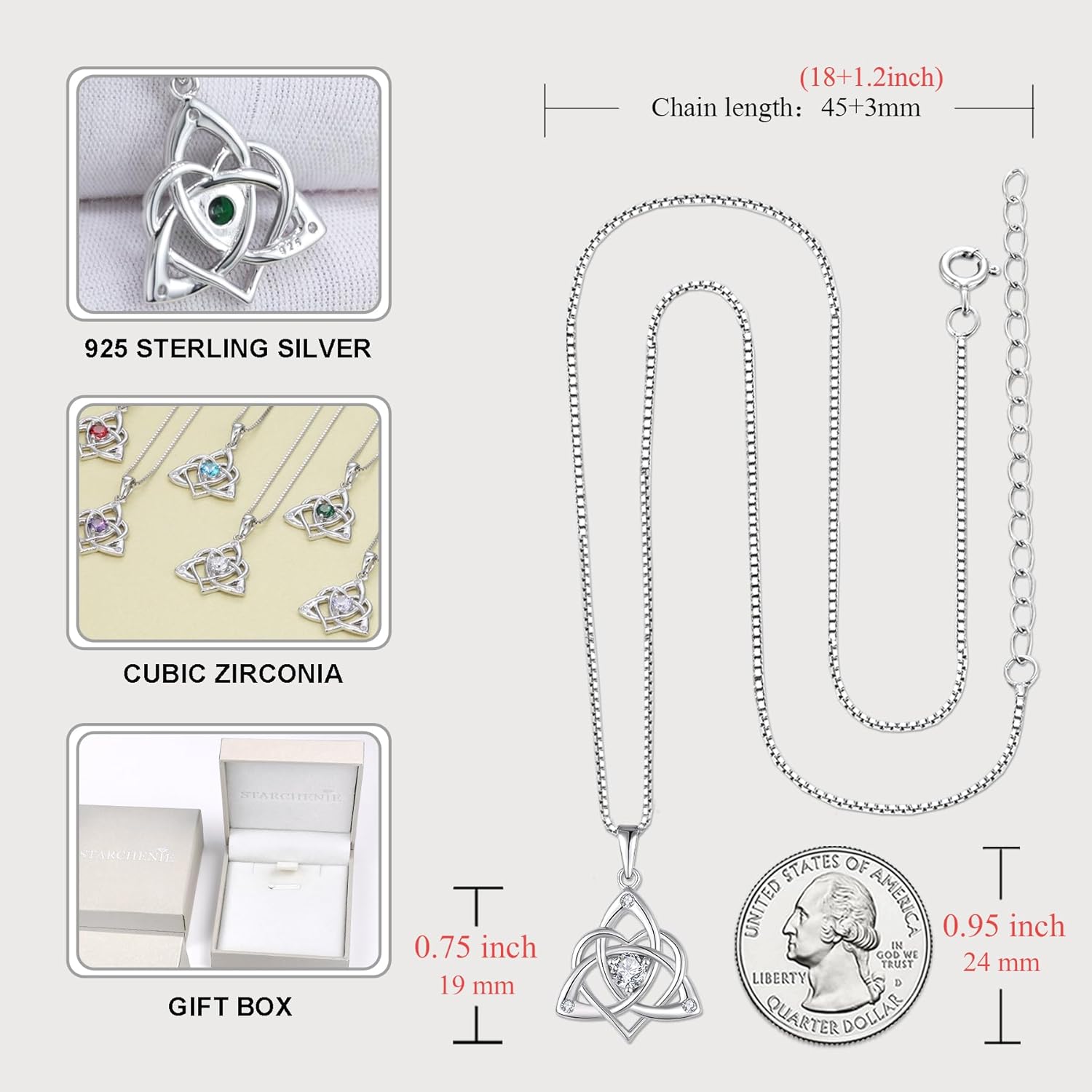 STARCHENIE Celtic Knot Necklace for Women 925 Sterling Silver Trinity Love Knot Pendant Birthstones Jewelry - Image 6