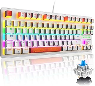 FELiCON UK LAYOUT Gaming Keyboard, English QWERTY, (RGB Chroma Lighting, Red Clicky Key Switches, Doubleshot Abs illuminated keycaps, multi-fucntion Digital Media Key), for PS4 P5S Xbox PC Mac, White