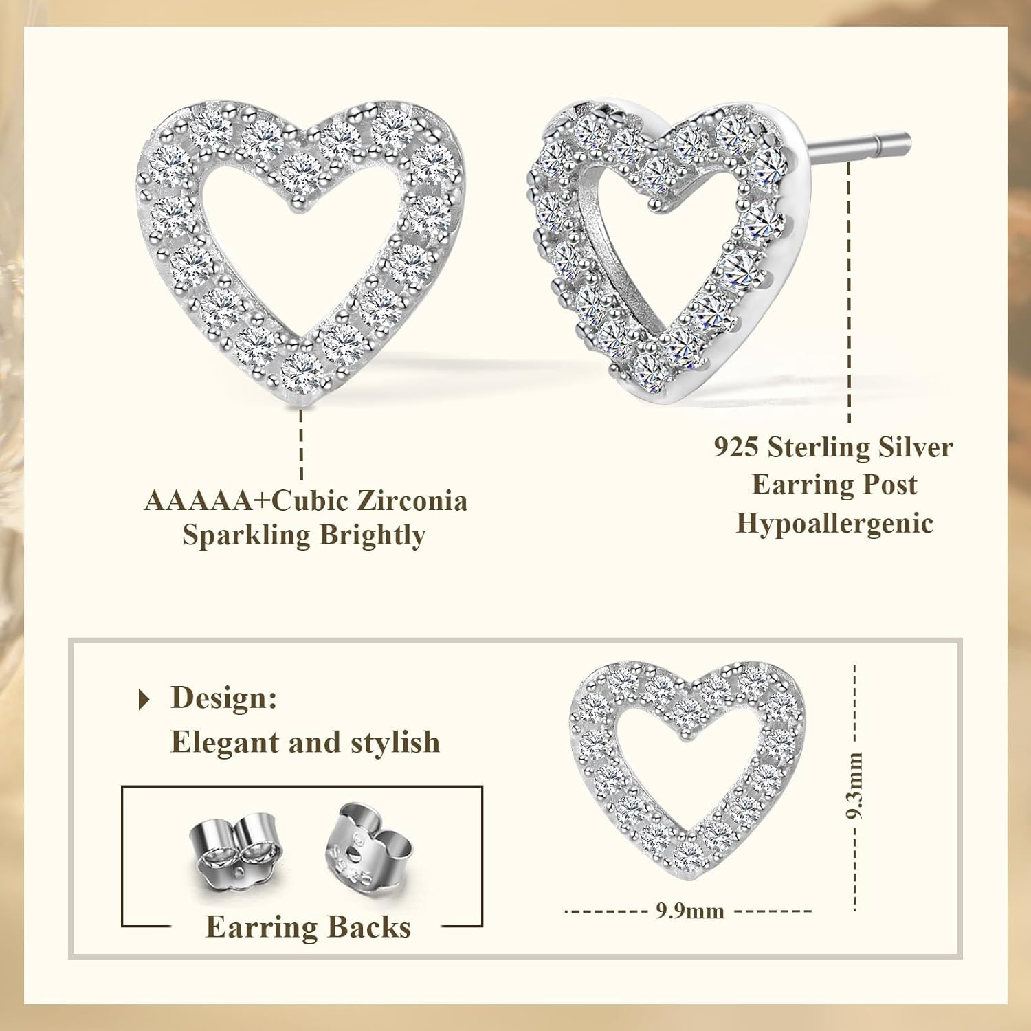 925 Sterling Silver Heart Earrings for Women Dainty Open Heart Stud Earrings Cubic Zirconia Stud Earring Jewelry Gifts for Her - Image 6