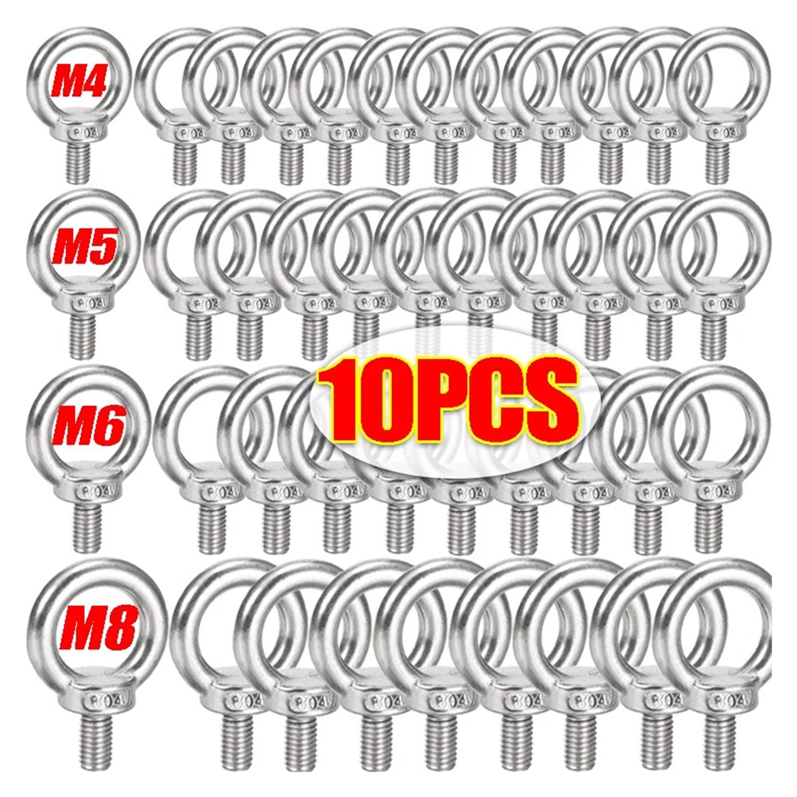 Pernos de Ojo de Acero CáNcamos 1-10x Tornillos de tuerca enganche anillo perno ojo elevación acero inoxidable 304 Tornillo con hombro Suministros M4 M5 M6 M8(M8,5PCS)