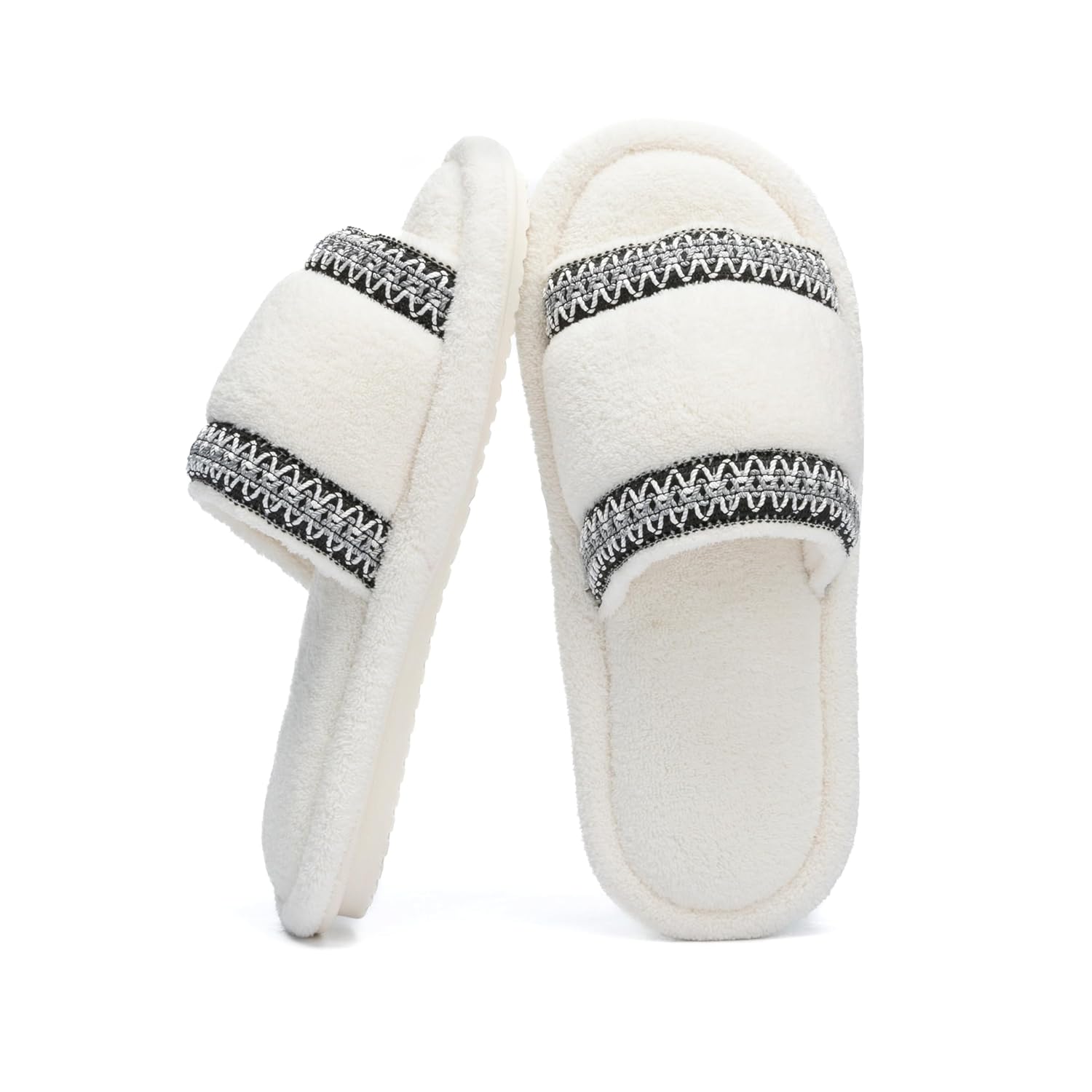 Cute Bow Slippers for Women with Memory Foam Open Toe Fuzzy House Slippers Indoor Outdoor Anti-Skid Soft Birthday