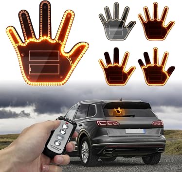ISUNMEA Car Finger Light with Remote, Yellow Led Hand Gesture for Car-4 Gesture-5s Auto Shutdown-Funny Car Truck Accessories Decor for Men Women