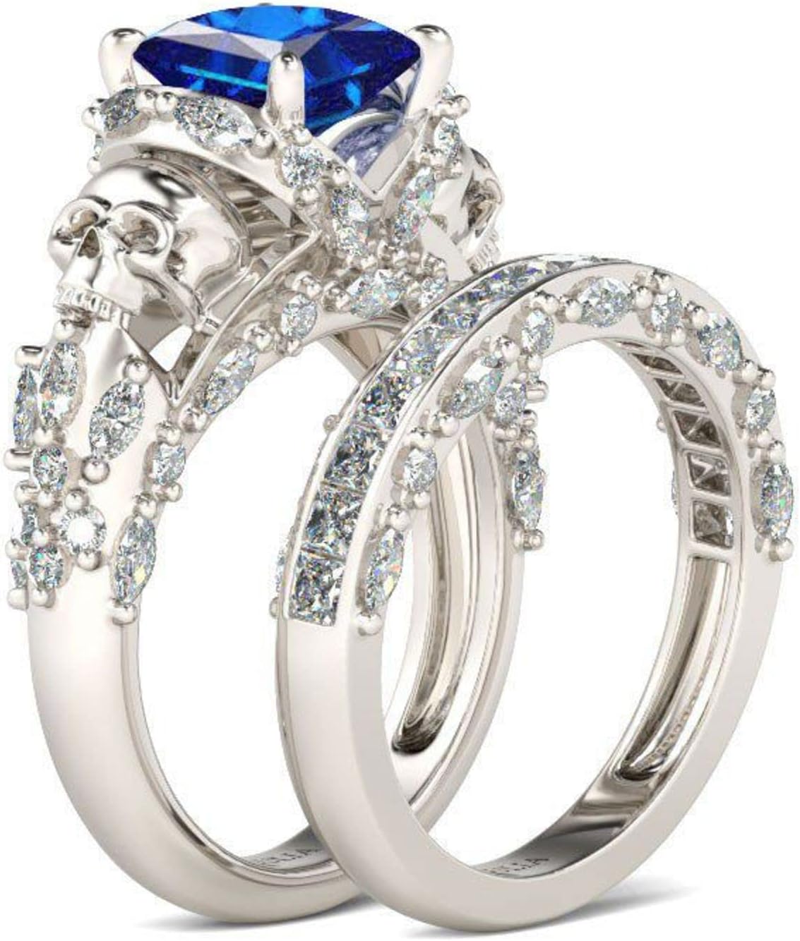 Jeulia Skull Engagement Ring Sets Sterling Silver Promise Eternity Band Rings Diamond Princess Cut with Cubic Zirconia Wedding Engagement Anniversary Promise Rings Bridal Sets (6.0(U.S))