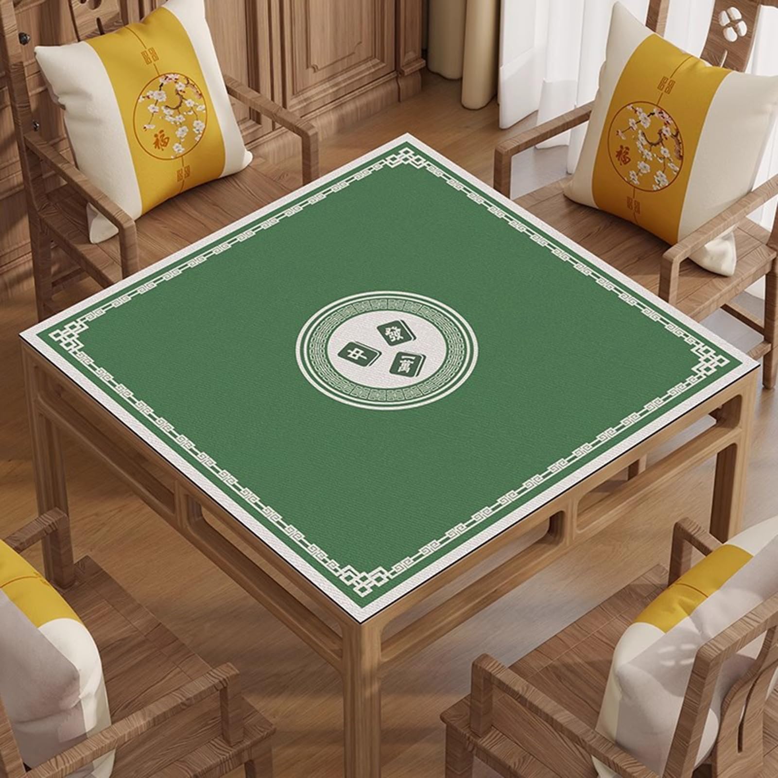 Tapis de Table de mah-Jong, avec Sac de Transport en Caoutchouc antidérapant Mahjong Silencieux(Green,85cm/33.46in)