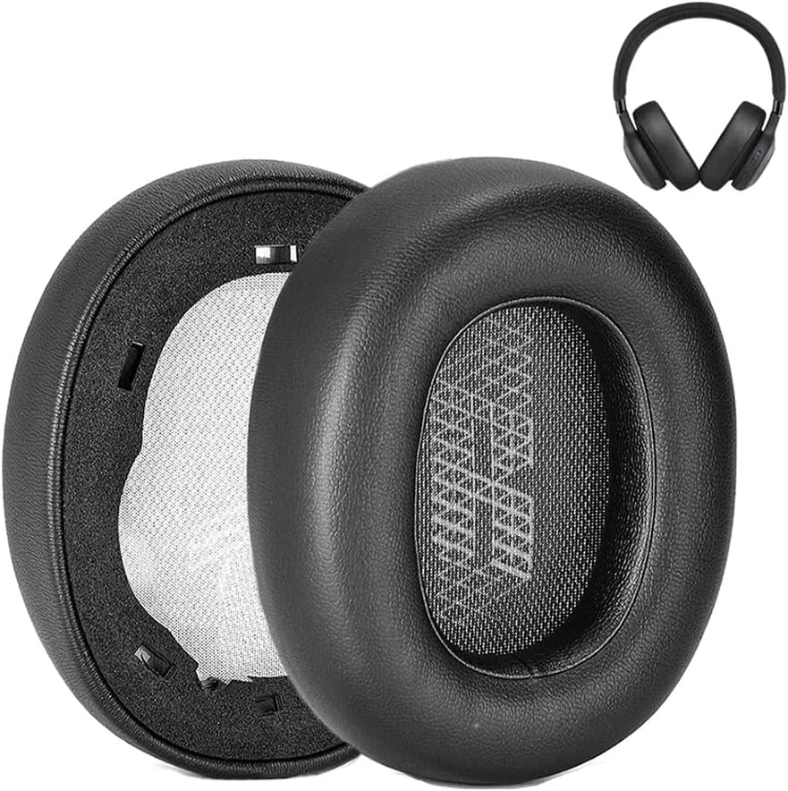 Replacement E65 Earpads for JBL E65BTNC/ Live 650 (650NC 650BTNC)/Live 660 (660NC 660BTNC)/Duet NC Headphone, A Pair of Protein Leather & Memory Foam Earmuff Cushion Ear Cup Cover Repair Parts, Black