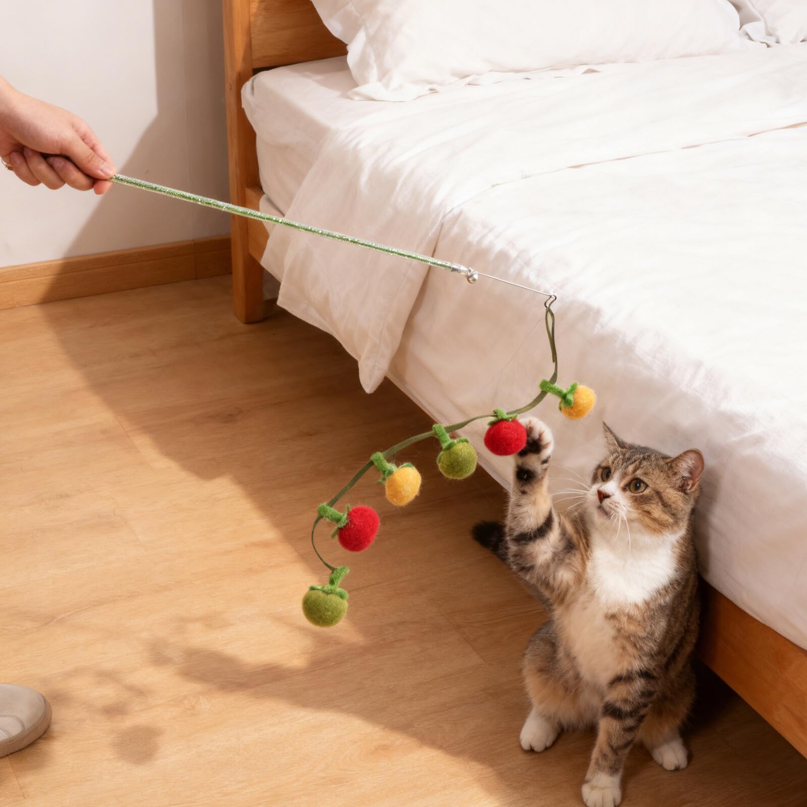 Alasum Baguette Interactive pour Chat avec Balle Mordillante Persimmon à Cataire avec Clochette Portable et Polyvalent pour Chatons Intérieur