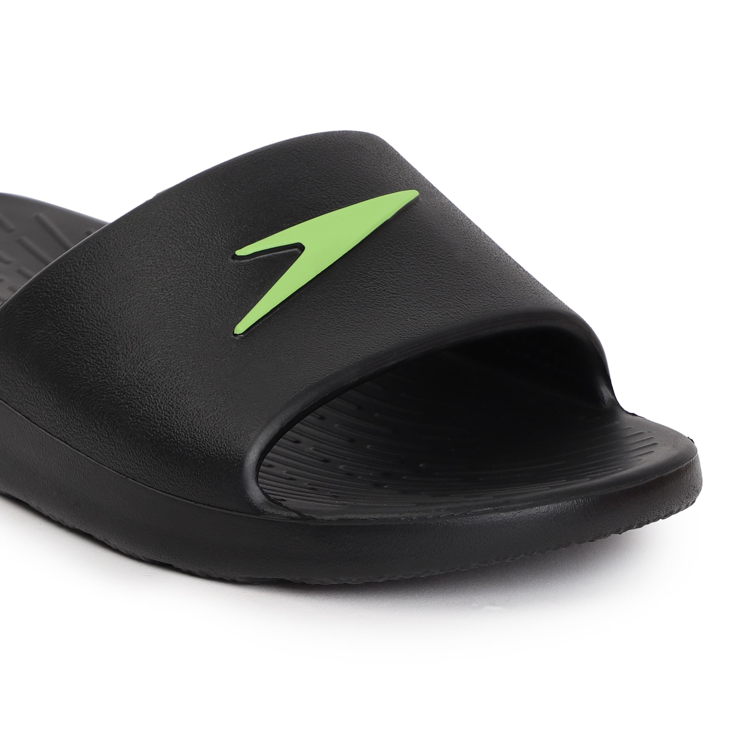 Speedo Unisex Junior's Single Colour Slides for Boys and Girls - Black & Atomic Lime 4