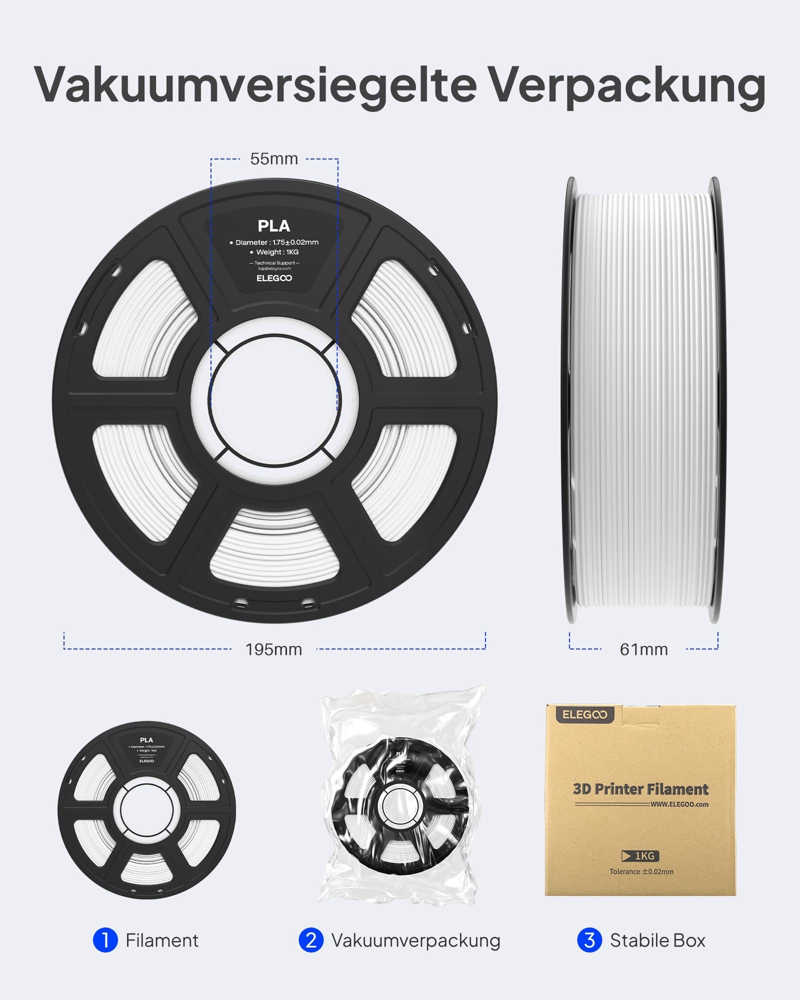 ELEGOO PLA Filament 1,75 mm Braun 1 KG, Filament-3D-Druckmaterialien 3D Drucker Filament, Maßgenauigkeit +/- 0,02 mm, 1KG Kunststoffspule Passend für die Meisten 3D Printer