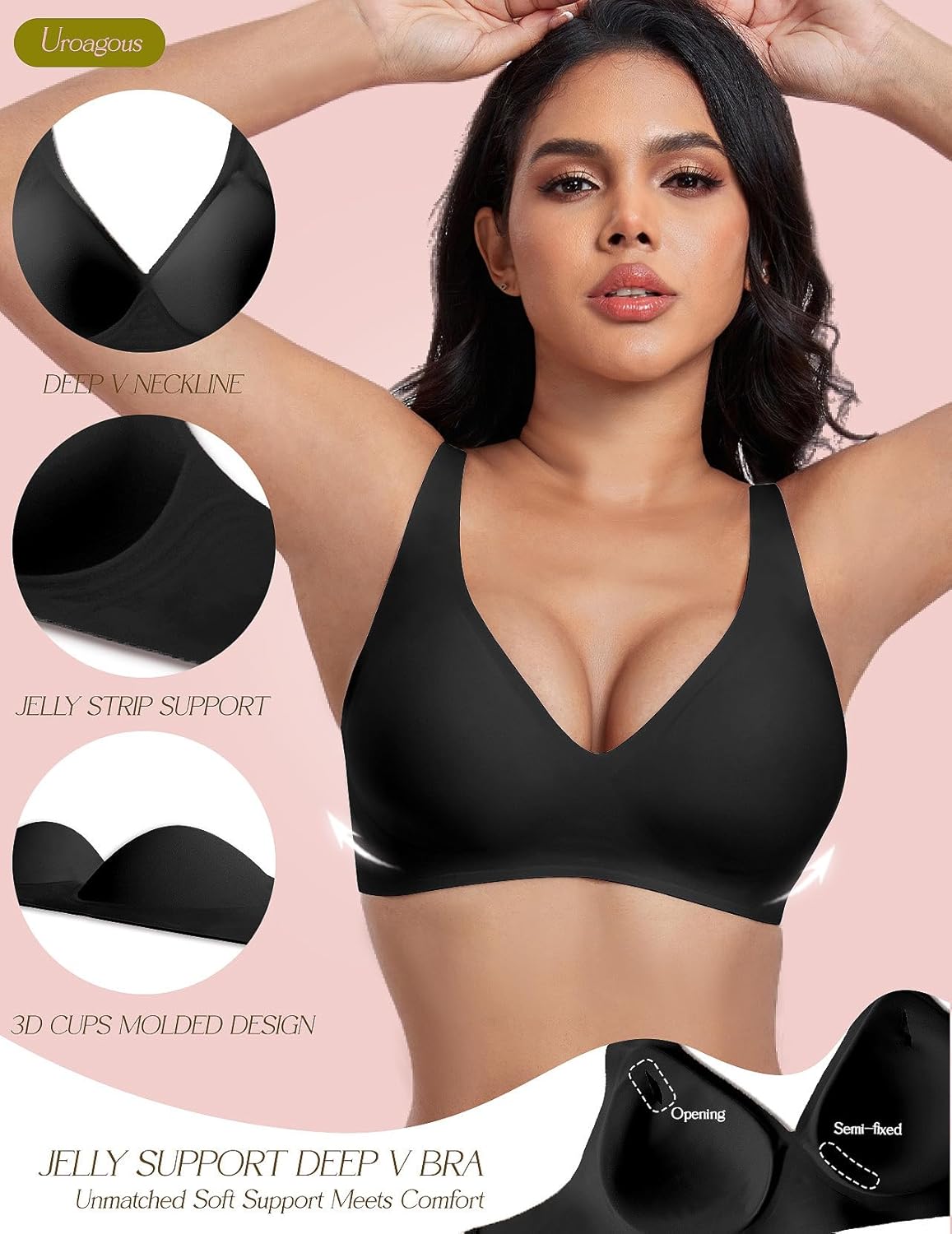 Deep V Bras for Women No Underwire Seamless Bralettes for Women Wireless Plunge T Shirt Bra with Extender - Image 4