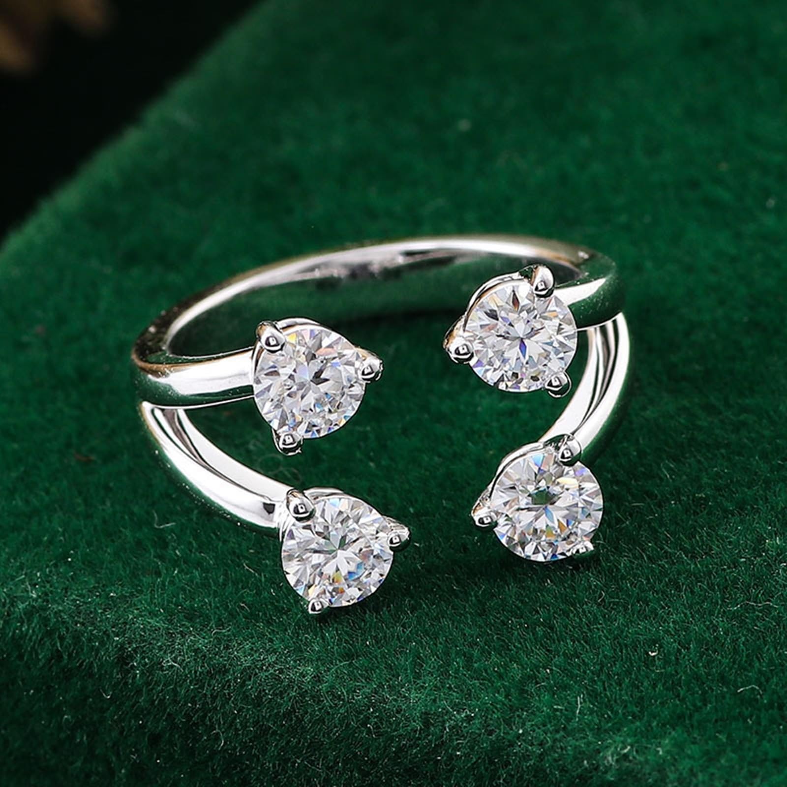 Bague de fiançailles ouverte en or blanc 9 carats avec moissanite ronde pour femme