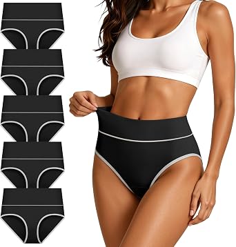 Cotton Underwear for Women High Waisted Briefs Stretch Soft Ladies Panties Full Coverage Underpants 5 Pack