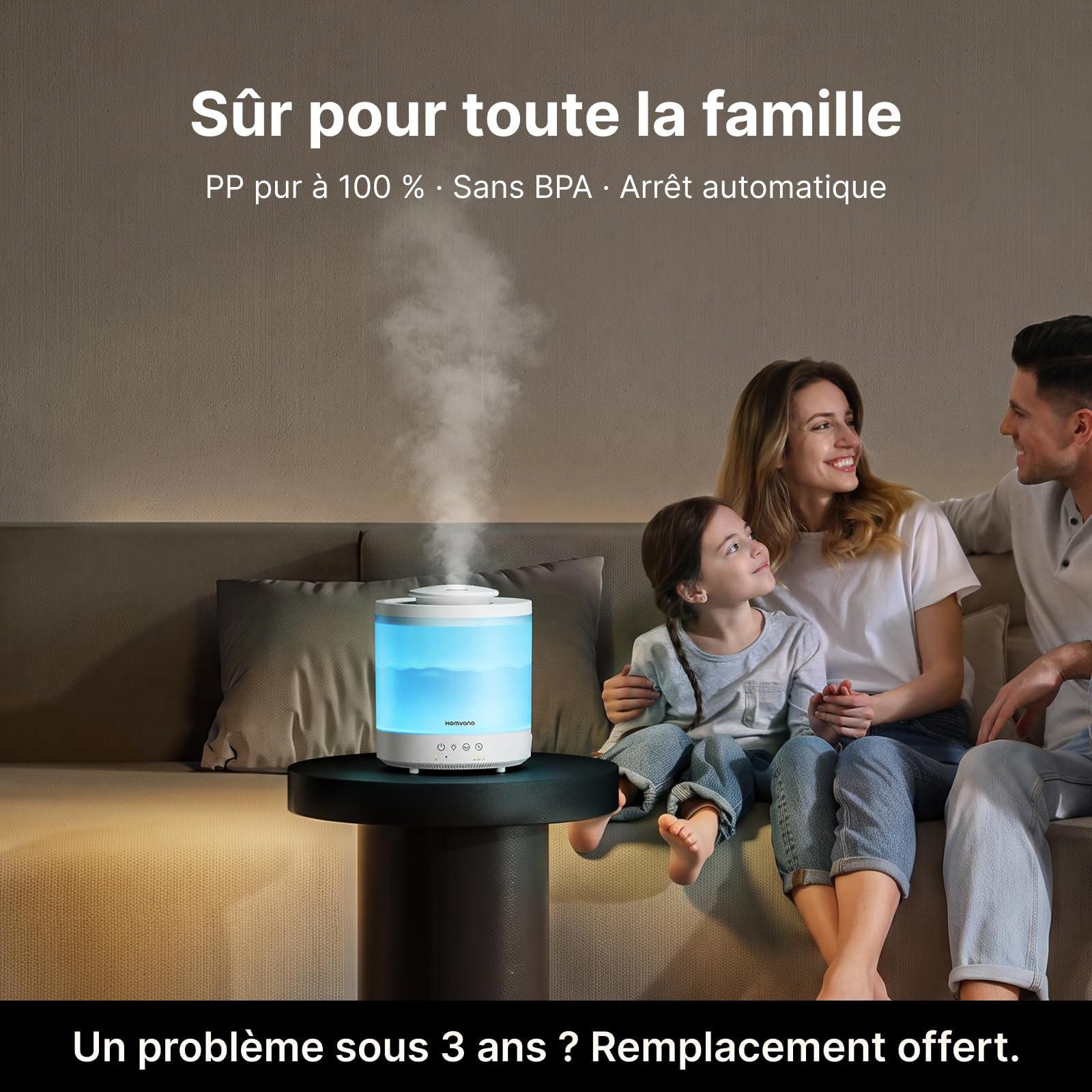 Homvana Humidificateur d'Air bébé, chambre, 1.5L, Pack de 2 | Humidifier d'air bébé Chambre, Cool Mist, Plante, BPA Free, 7 Color Light, Brumisateur Huiles Essentielles