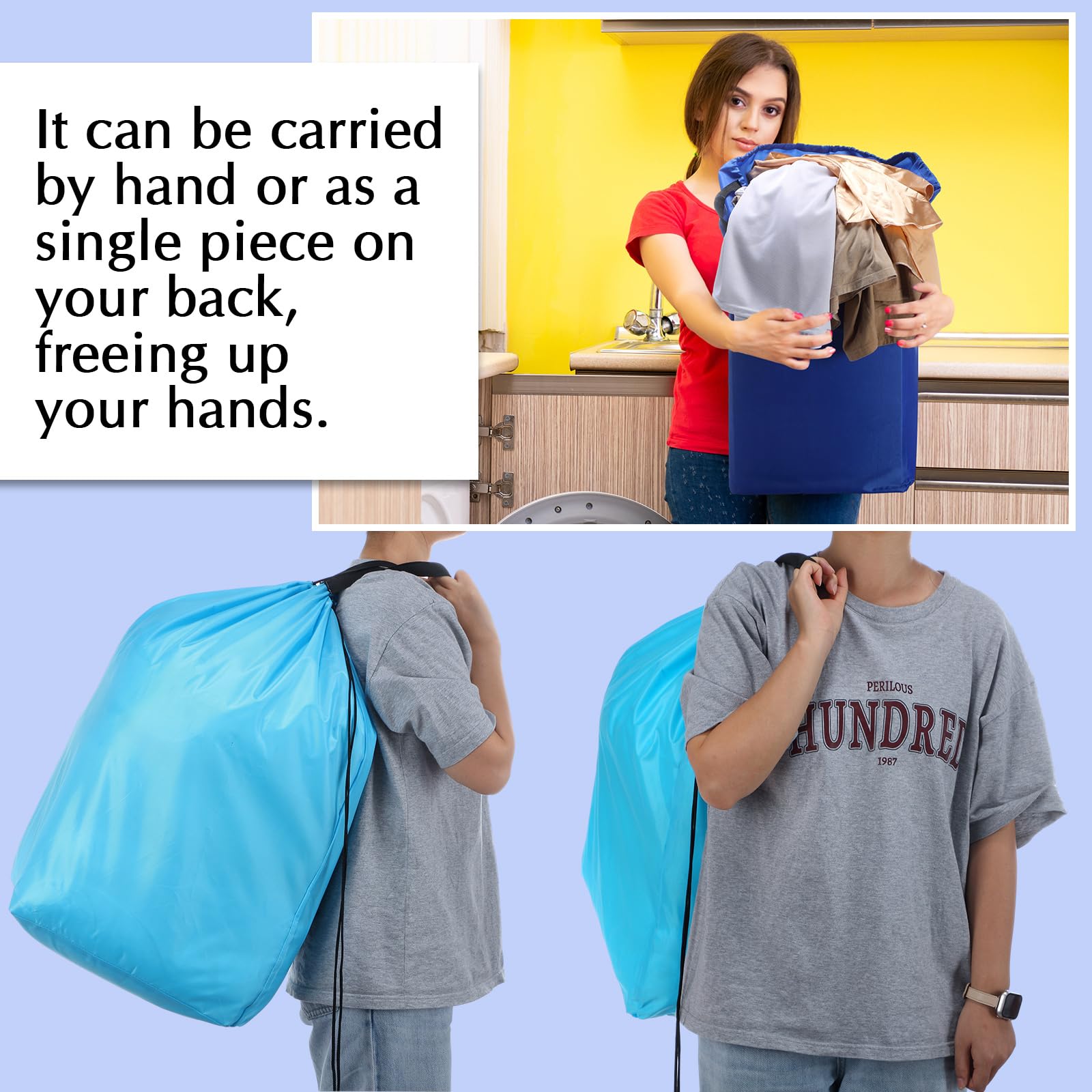 Paquete de 5 bolsas de lavandería de viaje lavables con asas y cordón, bolsa de lavandería de nailon de 13.7 x 36 pulgadas, bolsa de lavandería sucia para cesta de lavandería o cesta de