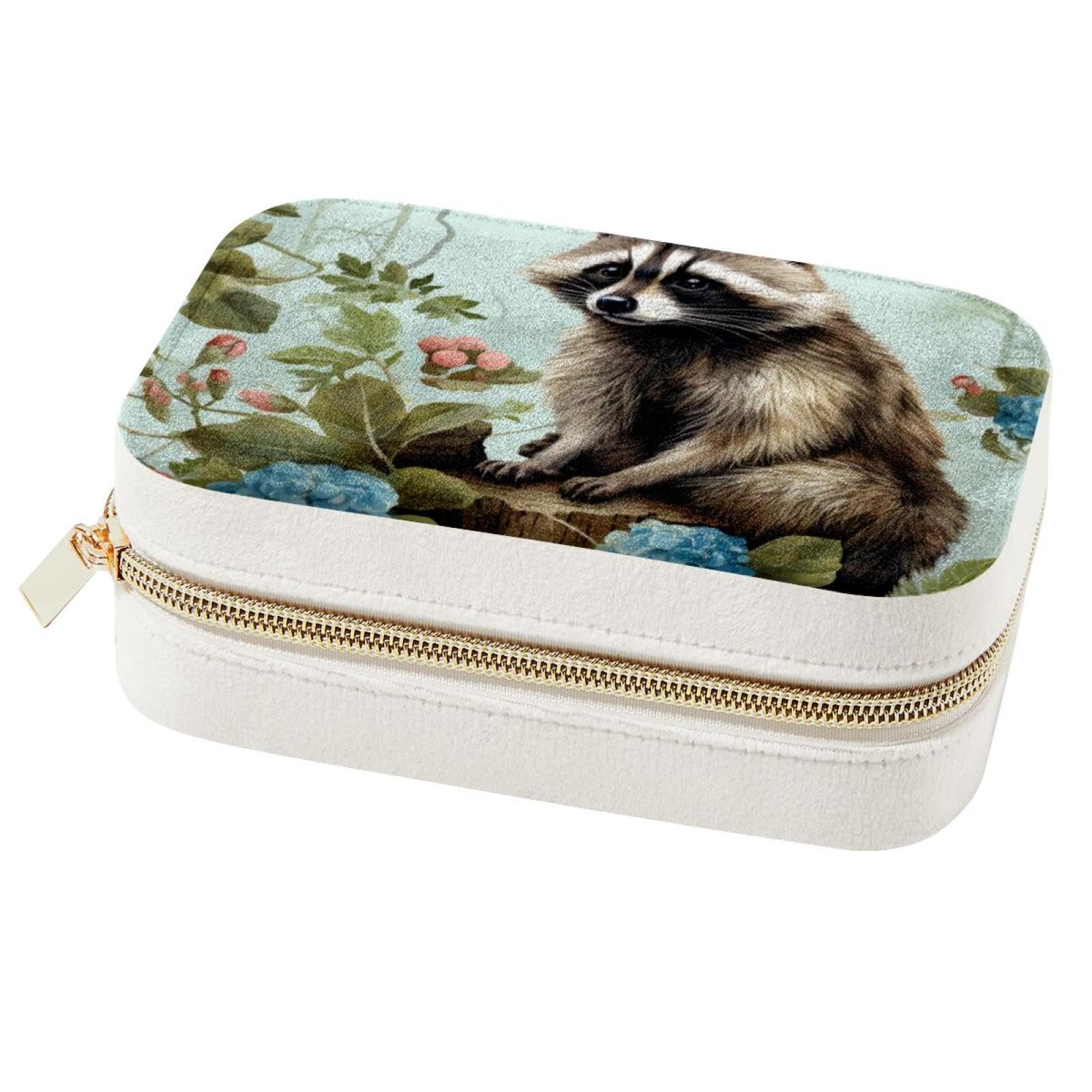 Boîte à bijoux de voyage raton laveur : organisateur compact pour filles et femmes
