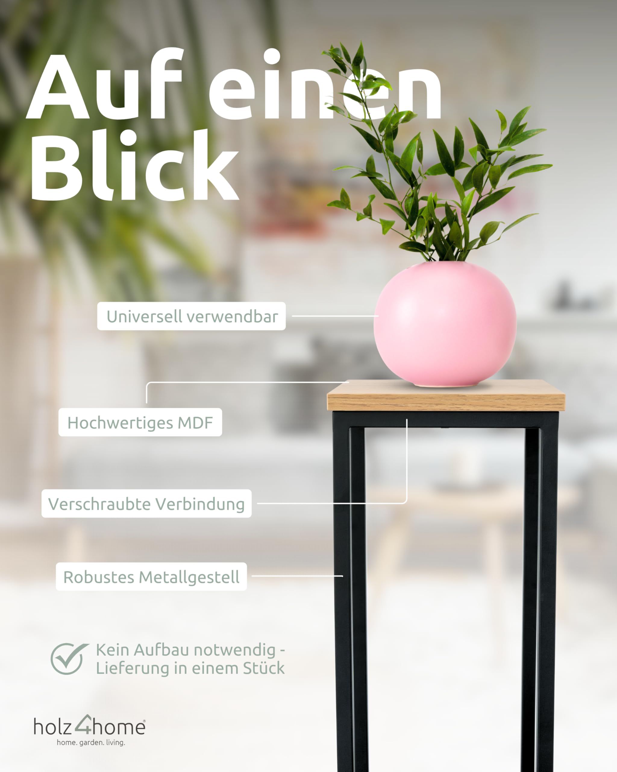 holz4home® Dekoständer aus MDF I Blumenständer MDF Sonoma Eiche I Pflanzentreppe Industrial Style mit Metallgestell I Fertig montiert I Für Wohnzimmer, Küche, Büro, Flur mit Vintage Stil (90 cm)
