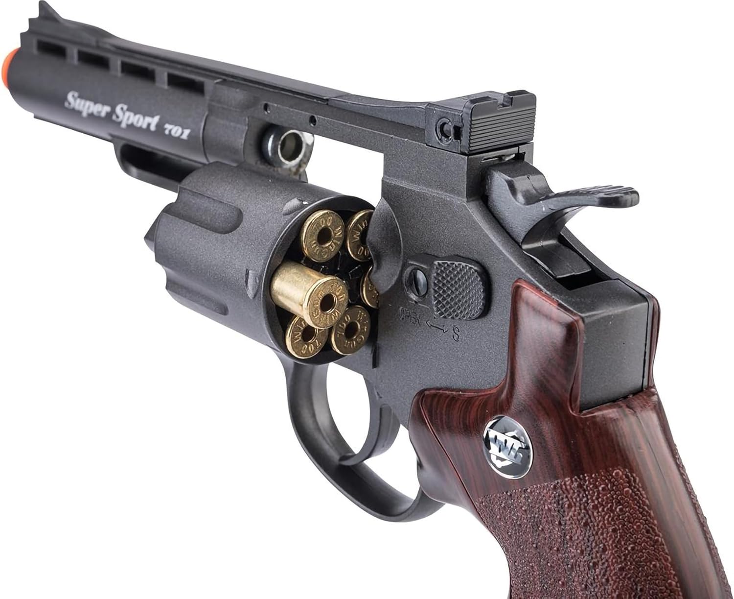 Evike Airsoft - WinGun CO2 Powered Metal High Power Airsoft Magnum Gas Airsoft Revolver (Color: Black / 4")