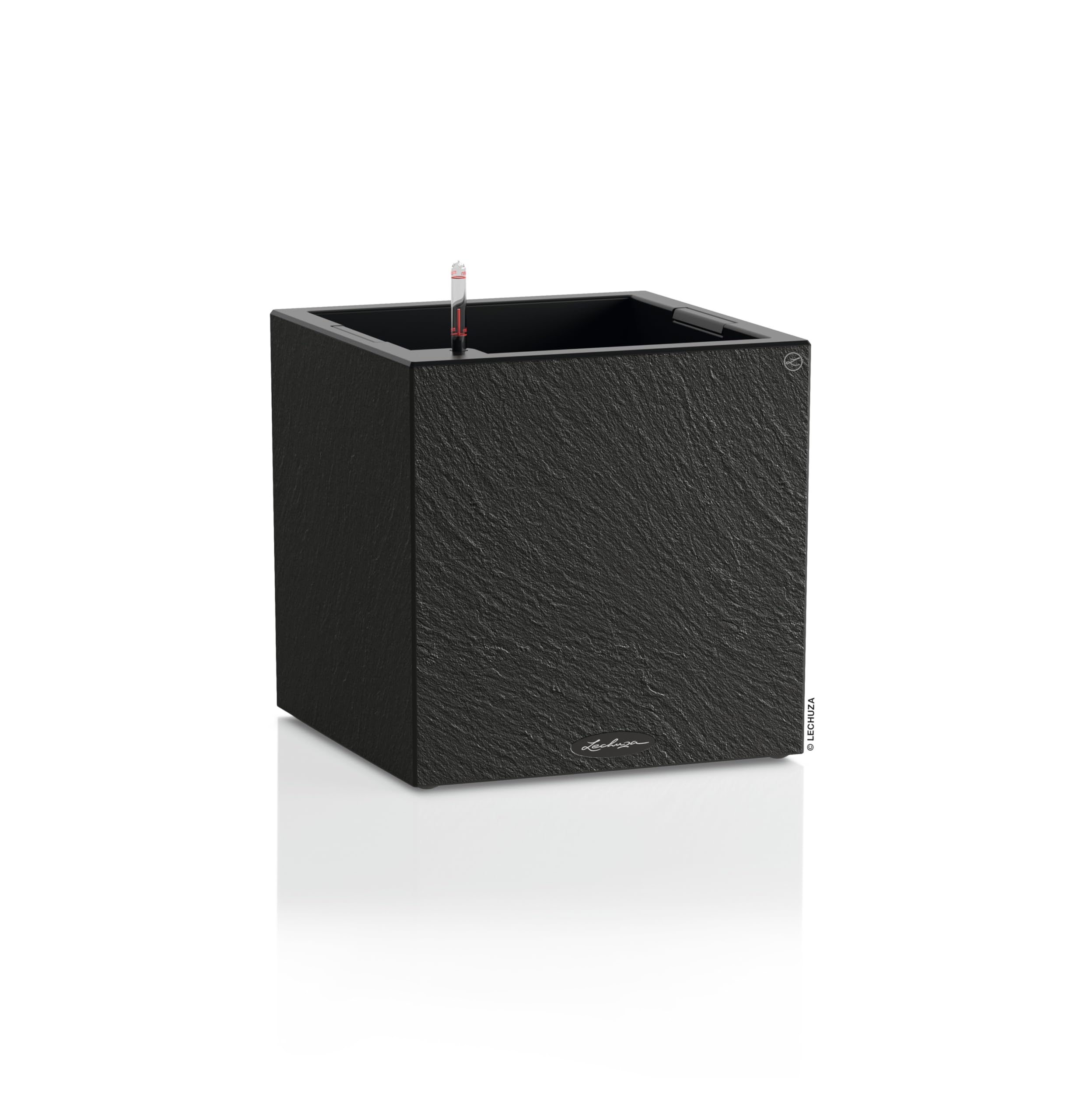LECHUZA - Donica na rośliny Canto Slatestone 40 Low Dark Grey, donica na rośliny z systemem nawadniania, wskaźnikiem poziomu wody i wkładką do roślin, wygląd łupka, 40 x 40 x 40 cm, 15951