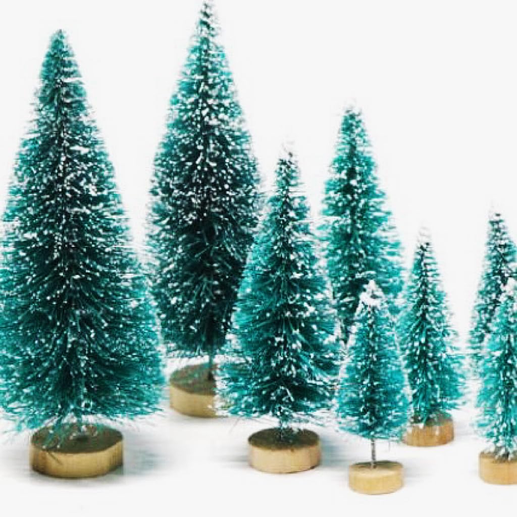 8 Pieces Christmas Mini Trees 3 Sizes Christmas Snow Sisal Tree Frosted Bottle Brush Tree with Wooden Base, Suitable for Winter Christmas Parties Family Table Crafts