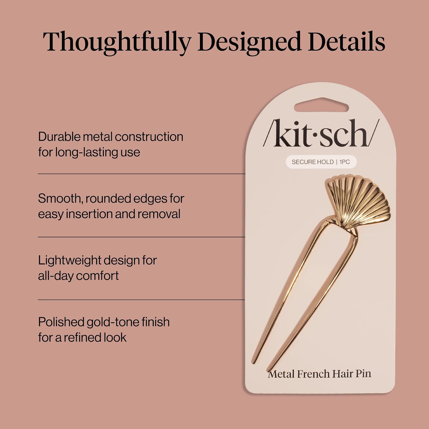 Kitsch French Hair Pin for Women - Clam Shell Gold Hair Accessories, 1pc image 4