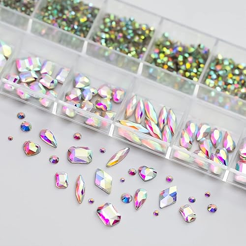 Miniatura 9 de 1101 diamantes de imitación blancos puros para uñas para arte de uñas, brillantes y cristalinos blancos, piedras preciosas 3D, parte trasera plana