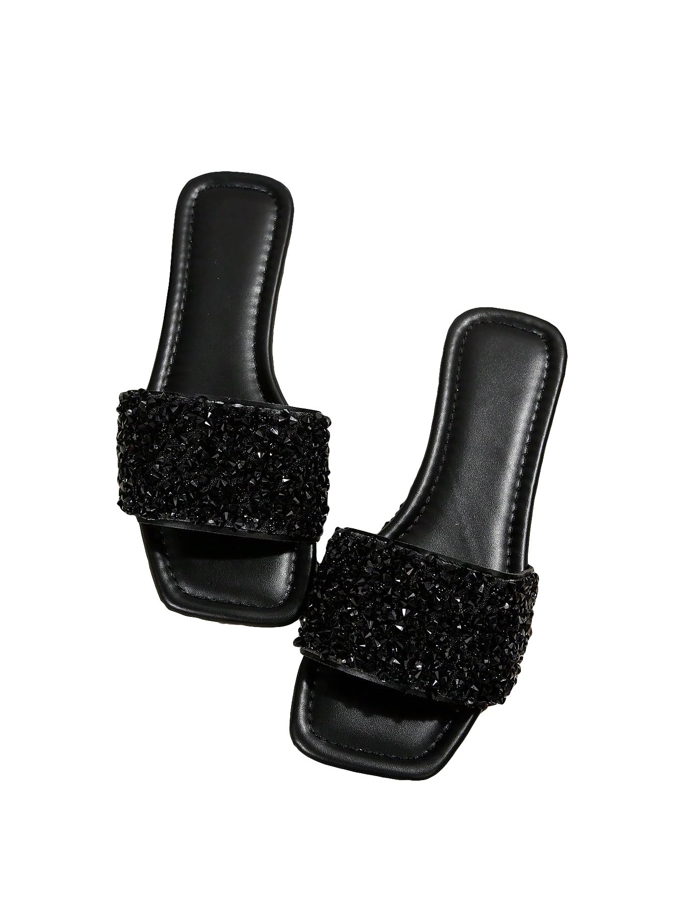 GORGLITTER Women's Sparkly Jeweled Flat Sandals Dressy Open Toe Glitter Shiny Slippers Slip-on Shoes