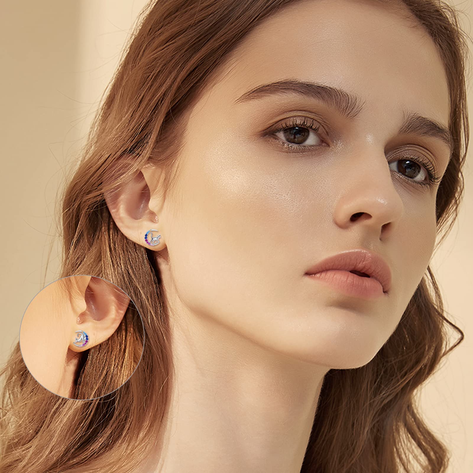 YFN Orecchini Animale Argento Sterling Animale Carino Luna Orecchino Borchie Regali per Donne Ragazze