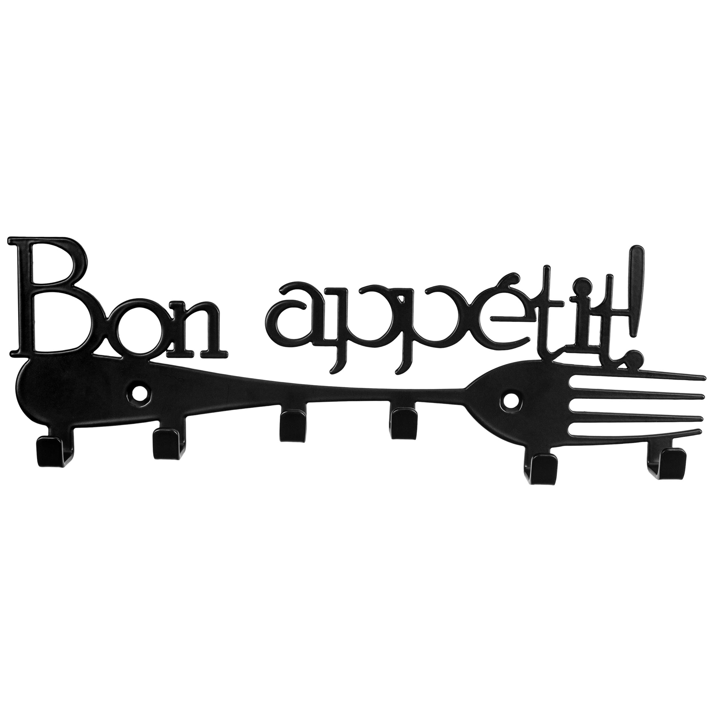 Portachiavi, porta strofinacci da cucina con ganci, supporto organizer da parete Bon Appetit Black