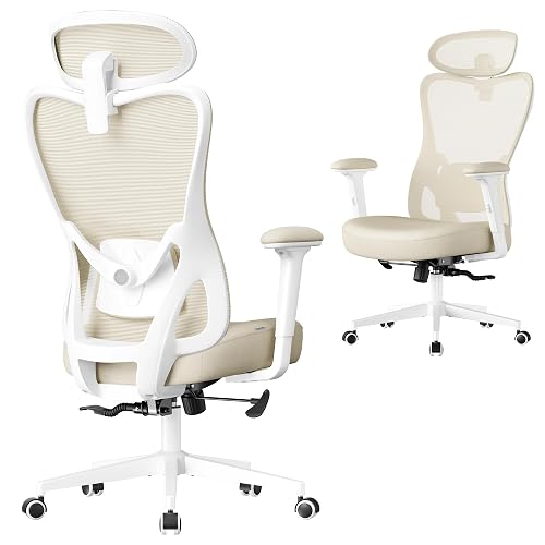 SONGMICS Chaise de Bureau Ergonomique, Fauteuil de Bureau, Appui-Tête et Soutien Lombaire Réglables, Supporte Jusqu’à 150 kg, Hauteur Réglable, Beige Sable OBN066LF01 - Beige Sable - 1