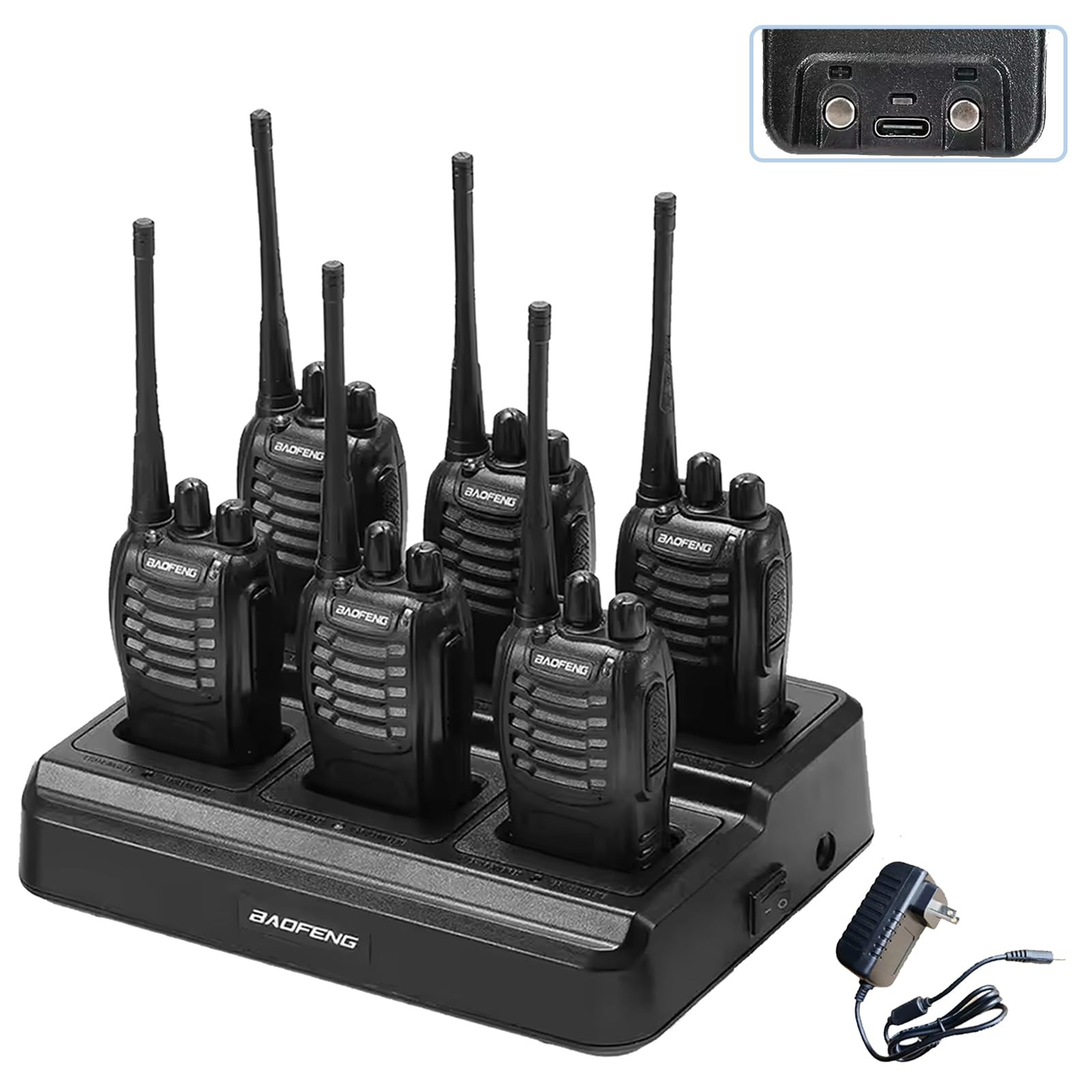 6 Pack Baofeng 888S Plus Long Range Handheld Two-Way Radio,16 Channel Wireless Copy Frequency Walkie Talky,with 6-Way Charger Type-C Charging, Walkie Talkies for Adults, for Team Business Cruise