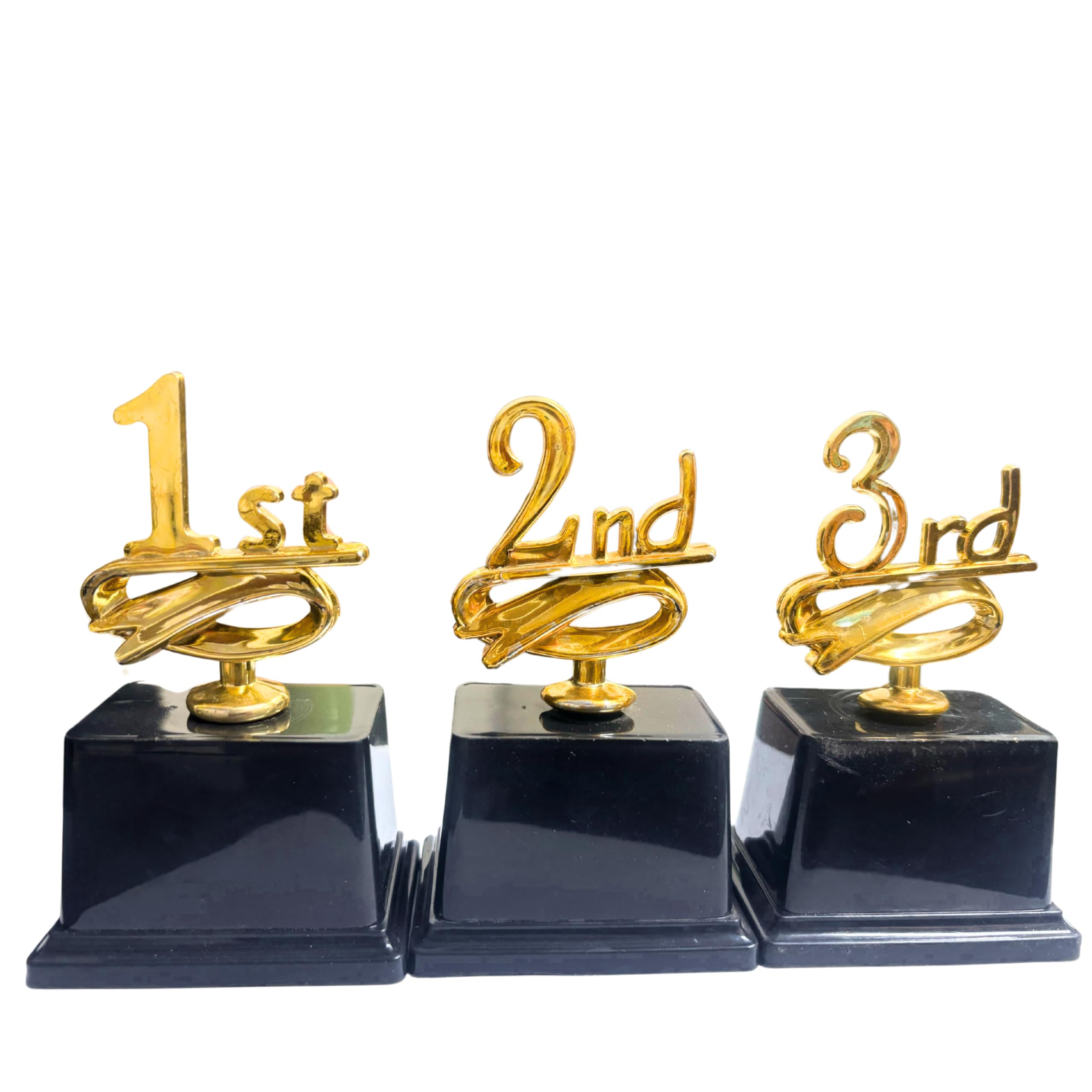 Trophy Awards Set with Gold Finish, 1st 2nd 3rd Place Trophies, Black Base, Competition Recognition