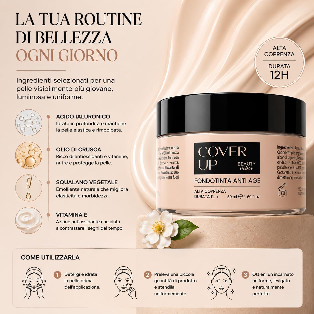 CoverUp Foundation, 200 ml | Hohe Deckkraft, Wasserdicht, Mit Hyaluronsäure, Vielseitig einsetzbar