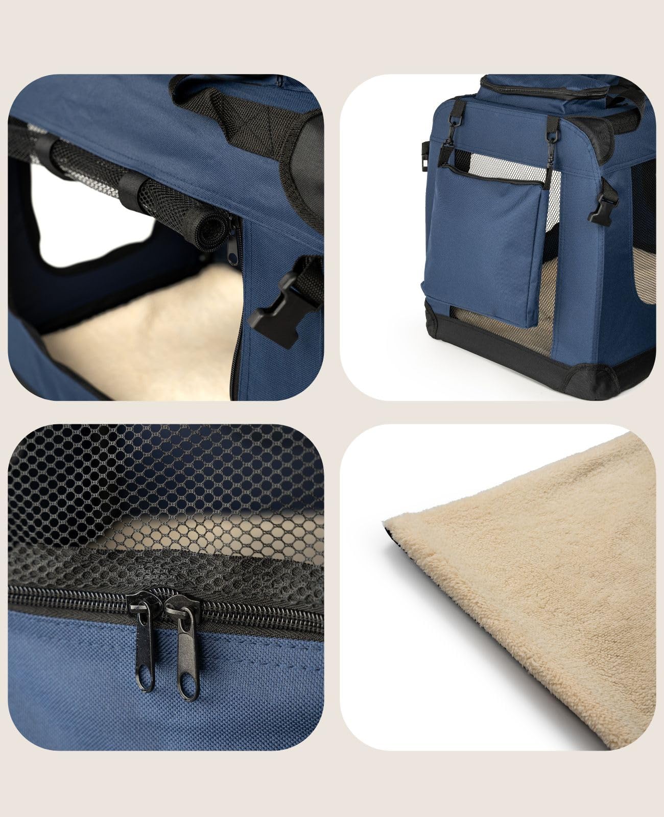 lionto Borsa trasportino per cani pieghevole per viaggi e auto, 60x42x44 cm, box di trasporto stabile con maniglie per gatti e animali fino a 12 kg, scatola in tessuto, blu scuro