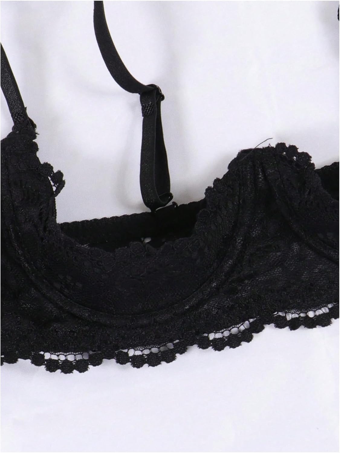 OYOANGLE Women's 1/4 Cup Lace Bra Balconette See Through Mesh Underwired Demi Spaghetti Strap Supportive Lingerie Bra - Image 5
