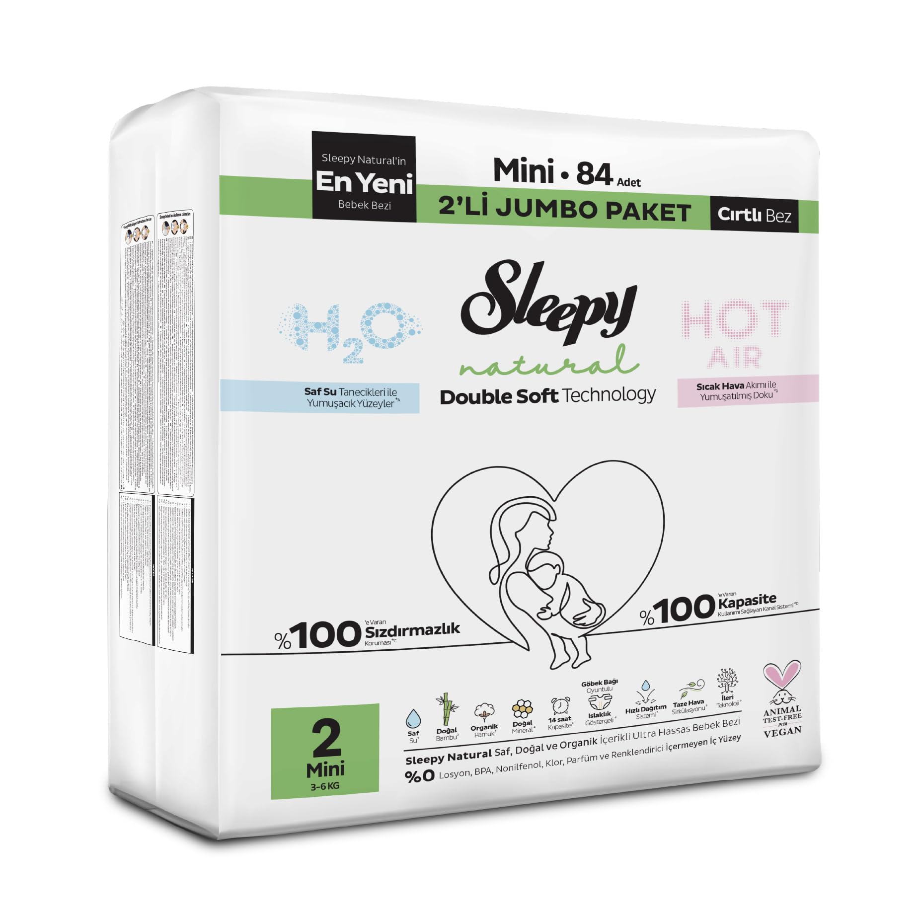 Sleepy Natural Double Soft Avantajlı Mega Paket Bebek Bezi 2 Numara Mini 84 Adet