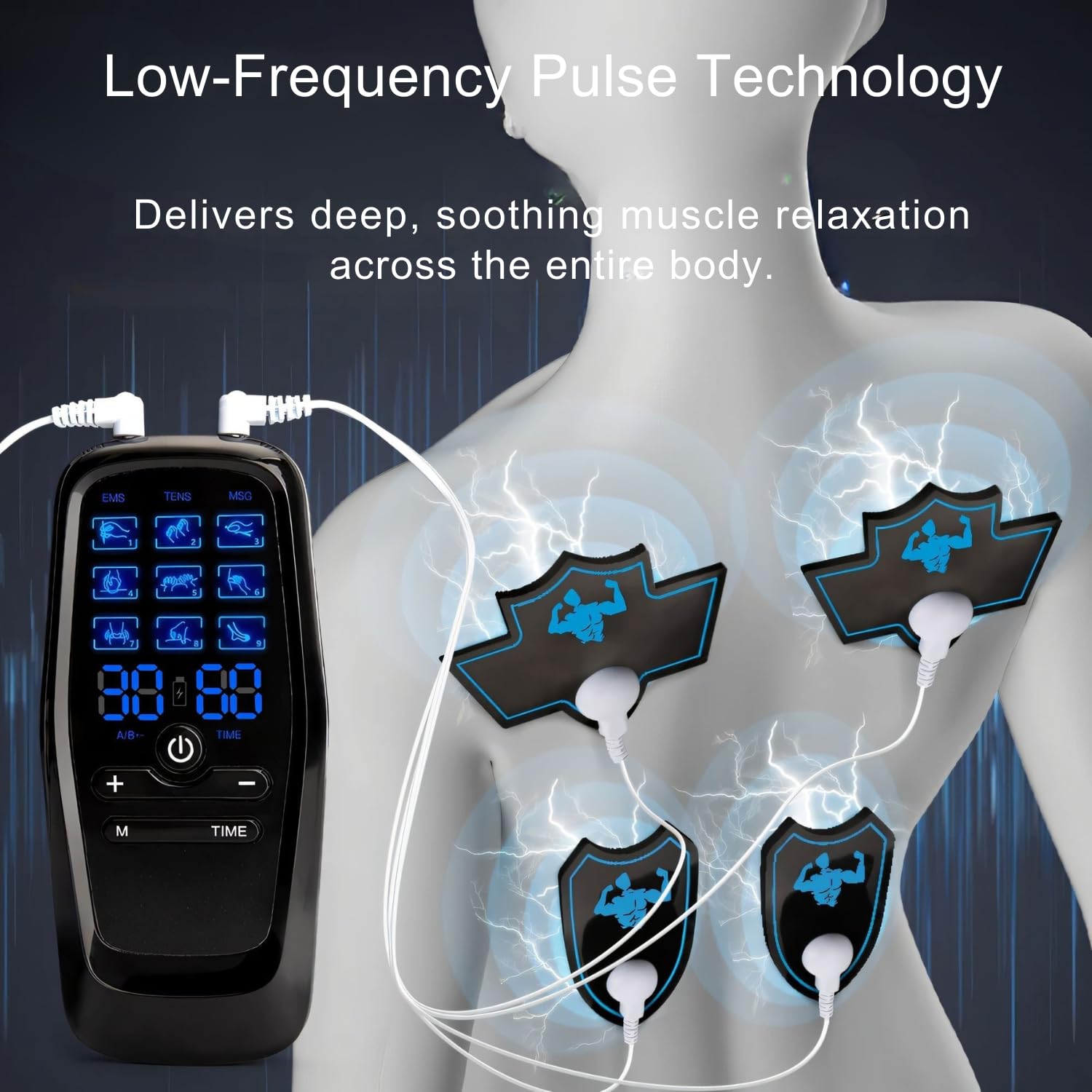 Macchina TENS con batteria da 40 ore, stimolatore muscolare EMS 3 in 1 con cuscinetti di presa sicura per schiena, collo e sciatica, 9 modalità