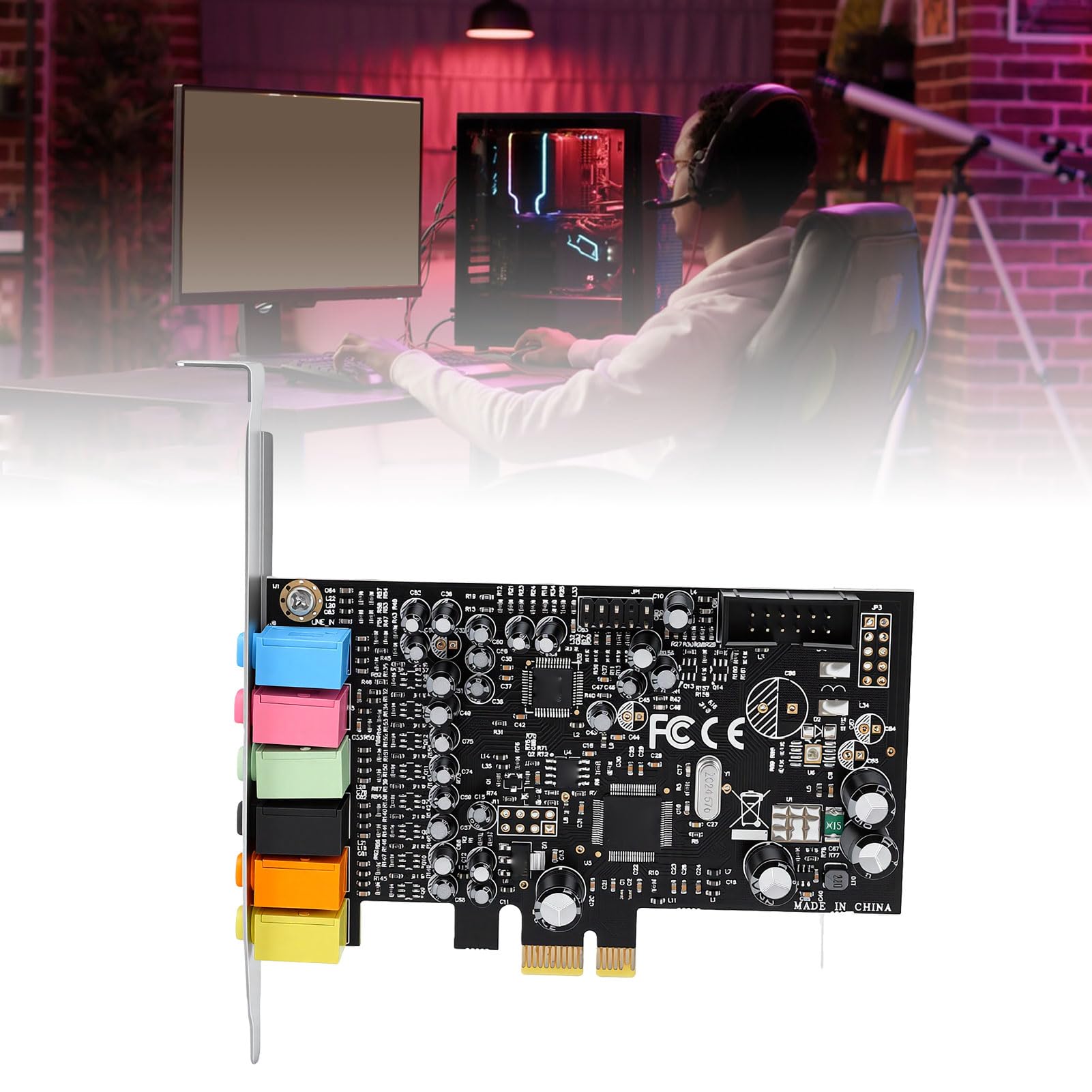 Scheda Audio PCIe 7.1CH per PC da Gioco | Surround Stereo HD con Chip CM6212, Supporto Wins 7 8 8.1 10 11, Ingresso Uscita S PDIF 192 KHz 24 Bit