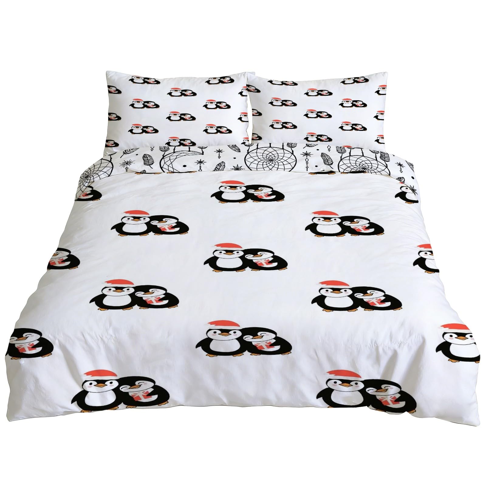 Housse de Couette Super Doux et Respirant 200x200 cm Penguin Romantique pour Lit 2 Personnes